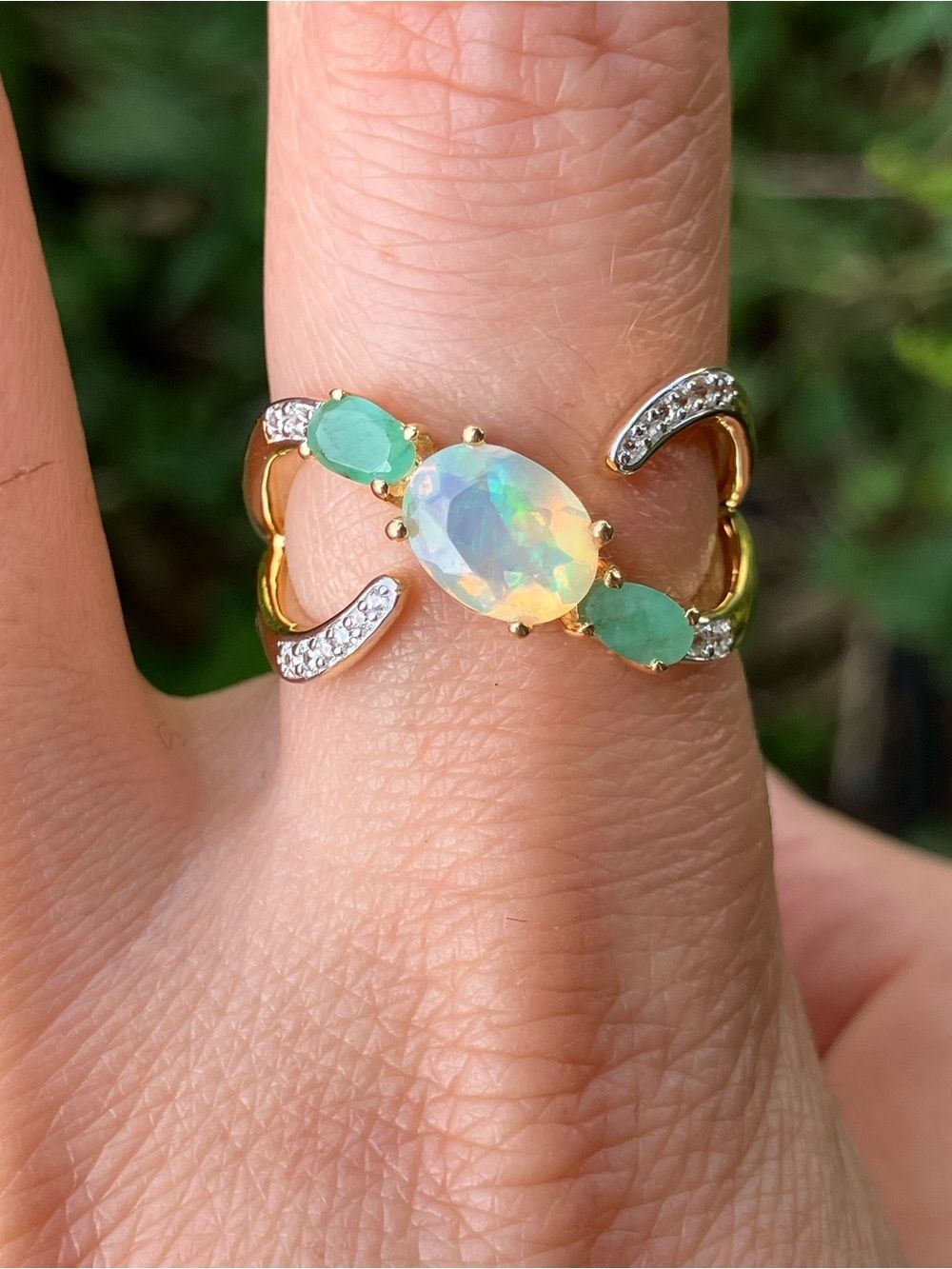 Natural Ethiopian Opal Emerald Ring Size 8